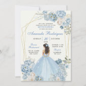 ダスティーブルーとゴールドのロイヤルクラウンメキシカンプリンセス 招待状 (正面)