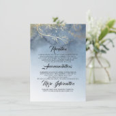 ダスティーブルーとゴールドの結婚式情報 エンクロージャーカード (スタンド正面)