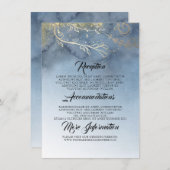ダスティーブルーとゴールドの結婚式情報 エンクロージャーカード (正面/裏面)