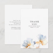 ダスティーブルーとゴールドの花柄の感謝カード サンキューカード (正面/裏面)