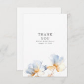 ダスティーブルーとゴールドの花柄感謝カード サンキューカード (正面/裏面)