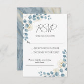 ダスティーブルーとゴールドの花柄 ウェディングへの返信お願いします 出欠カード (正面/裏面)