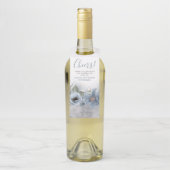 ダスティーブルーとシルバーのグリッターが輝くモダンなウェディング ボトルネックタグ (ボトル)