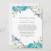 ダスティーブルーとターコイズのウェディングゲストリスト縮小のお知らせ 案内状 (正面)