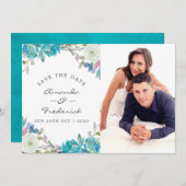 ダスティーブルーとターコイズの結婚式 保存日 セーブザデート (正面/裏面)