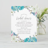 ダスティーブルーとターコイズの花の結婚式前パーティー 招待状 (スタンド正面)