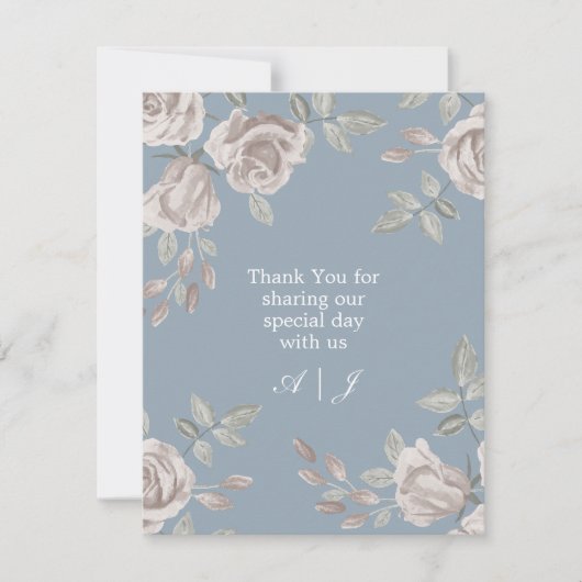 ダスティーブルーとダスティーローズのフラワーウェディング感謝カード サンキューカード (正面)