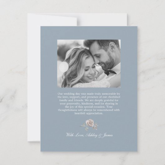 ダスティーブルーとダスティーローズのフラワーウェディング感謝カード サンキューカード (裏面)