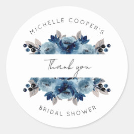 ダスティーブルーとネイビーの花の感謝 ラウンドシール
