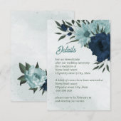 ダスティーブルーとネイビーの花の植物の結婚式 エンクロージャーカード (正面/裏面)