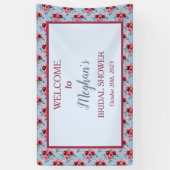 ダスティーブルーとバーガンディーのウェディングシャワーのお客様歓迎バナー 横断幕 (縦)