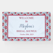 ダスティーブルーとバーガンディーのウェディングシャワーのお客様歓迎 横断幕 (横)