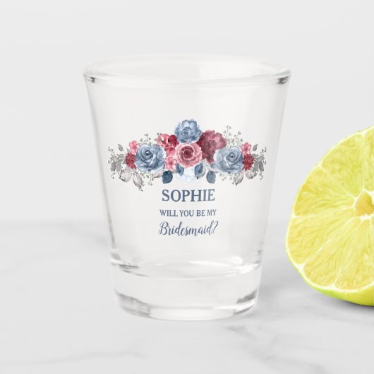ダスティーブルーとバーガンディーのブライズメイドにしてくれる？ ショットグラス (正面)