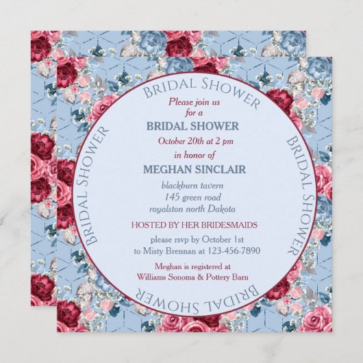 ダスティーブルーとバーガンディーのブライダルシャワー (正面/裏面)