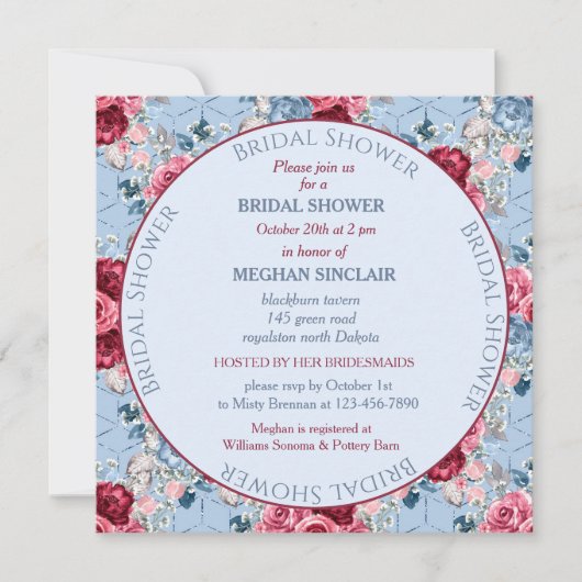 ダスティーブルーとバーガンディーのブライダルシャワー (正面)