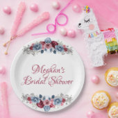 ダスティーブルーとバーガンディーのブライダルシャワー ペーパープレート (パーティー)