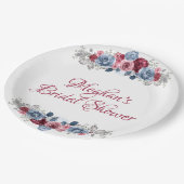 ダスティーブルーとバーガンディーのブライダルシャワー ペーパープレート (アングル)