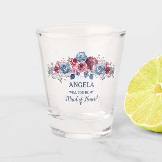 ダスティーブルーとバーガンディーを私のメイド・オブ・オナーにしてくれる？ ショットグラス (正面)