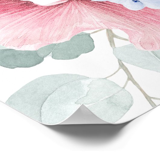 ダスティーブルーとピンクの花のブライダルシャワーの歓迎 ポスター (角)