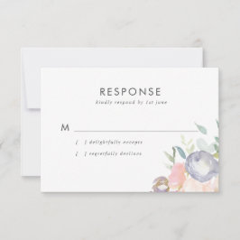 ダスティーブルーとピンクの花の パステルスプリングウェディング 出欠カード