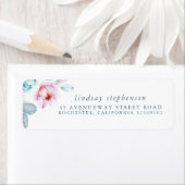 ダスティーブルーとピンクの花 エレガントな水彩 ラベル (インサイチュ)