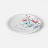 ダスティーブルーとピンクの花 エレガント ロマンティック ペーパープレート (アングル)