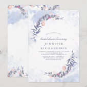 ダスティーブルーとフラッシュの花のブライダルシャワー 招待状 (正面/裏面)