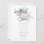 ダスティーブルーとフラッシュピンクの花園ウェディング 招待状 (正面)