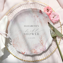 ダスティーブルーとブッシュピンクのフラワーブライダルシャワー ペーパープレート