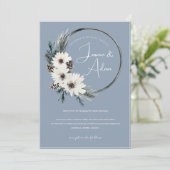 ダスティーブルーとホワイトのクリスマス フローラル ウェディング 招待状 (スタンド正面)