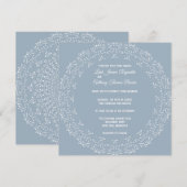 ダスティーブルーとホワイトのマンダラスクエア招待状 案内状 (正面/裏面)