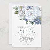 ダスティーブルーとホワイトの水彩花の結婚式 招待状 (正面)
