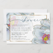 ダスティーブルーとライラックのエキゾチックなカップルシャワー 招待状 (正面)