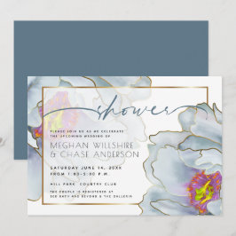 ダスティーブルーとライラックのエキゾチックなカップルシャワー 招待状