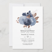 ダスティーブルーとローズゴールドの花の前夜祭 招待状 (正面)