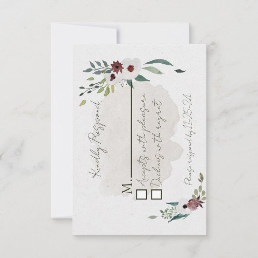 ダスティーブルーとワインの返信カード 出欠カード (正面)