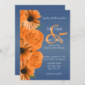 ダスティーブルーにオレンジのバラとデイジー 招待状 (正面/裏面)