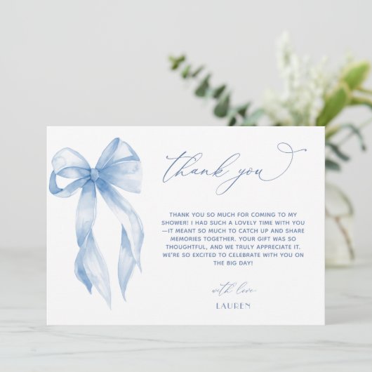 ダスティーブルーのおしゃれなブライダルシャワーのお礼カード サンキューカード (スタンド正面)