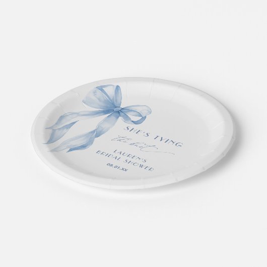 ダスティーブルーのおしゃれな花嫁の結婚前パーティー ペーパープレート (アングル)