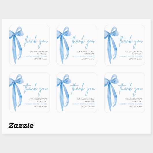 ダスティーブルーのおしゃれな蝶結び シャワーパーティーのお礼に スクエアシール (シート)