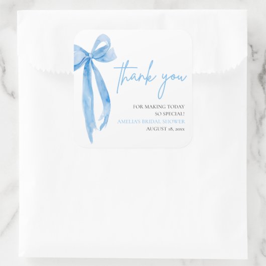 ダスティーブルーのおしゃれな蝶結び シャワーパーティーのお礼に スクエアシール (バッグ)