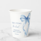 ダスティーブルーのお揃いボウ　彼女が結婚する ブライダルシャワー 紙コップ (正面)