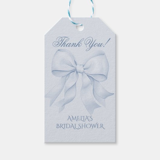 ダスティーブルーのお辞儀 ウェディングシャワーのお礼 ギフトタグ (正面)