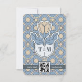 ダスティーブルーのアートヌーボーRSVPカード　食事の選択　QRコード付き 出欠カード (裏面)