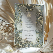 ダスティーブルーのイスラム教モリスの日付を保存 箔招待状