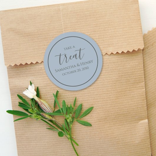 ダスティーブルーのウェディングシンプルカリグラフィースクリプトおやつ ラウンドシール