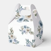 ダスティーブルーのウェディングフラワーエレガントなスクリプトとラスティック フェイバーボックス (裏面サイド)