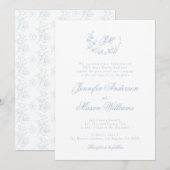 ダスティーブルーのエレガントなクラシックウェディング招待状 招待状 (正面/裏面)