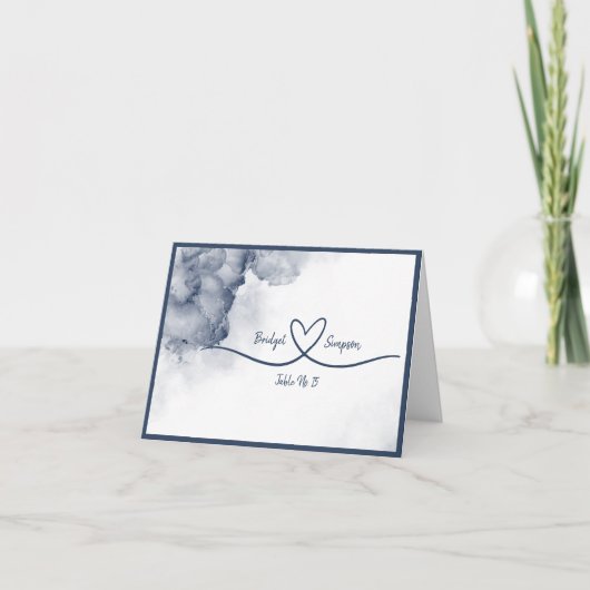 ダスティーブルーのエレガントな大理石のゲスト用シーティングカード サンキューカード (正面)