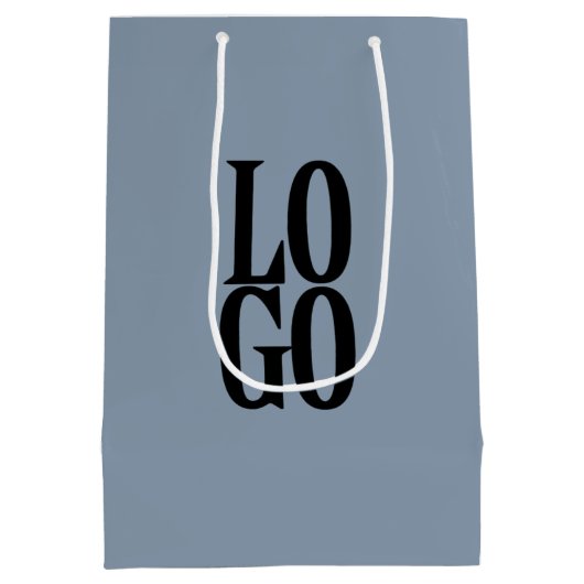 ダスティーブルーのカスタムロゴ入り ミディアムペーパーバッグ (裏面)